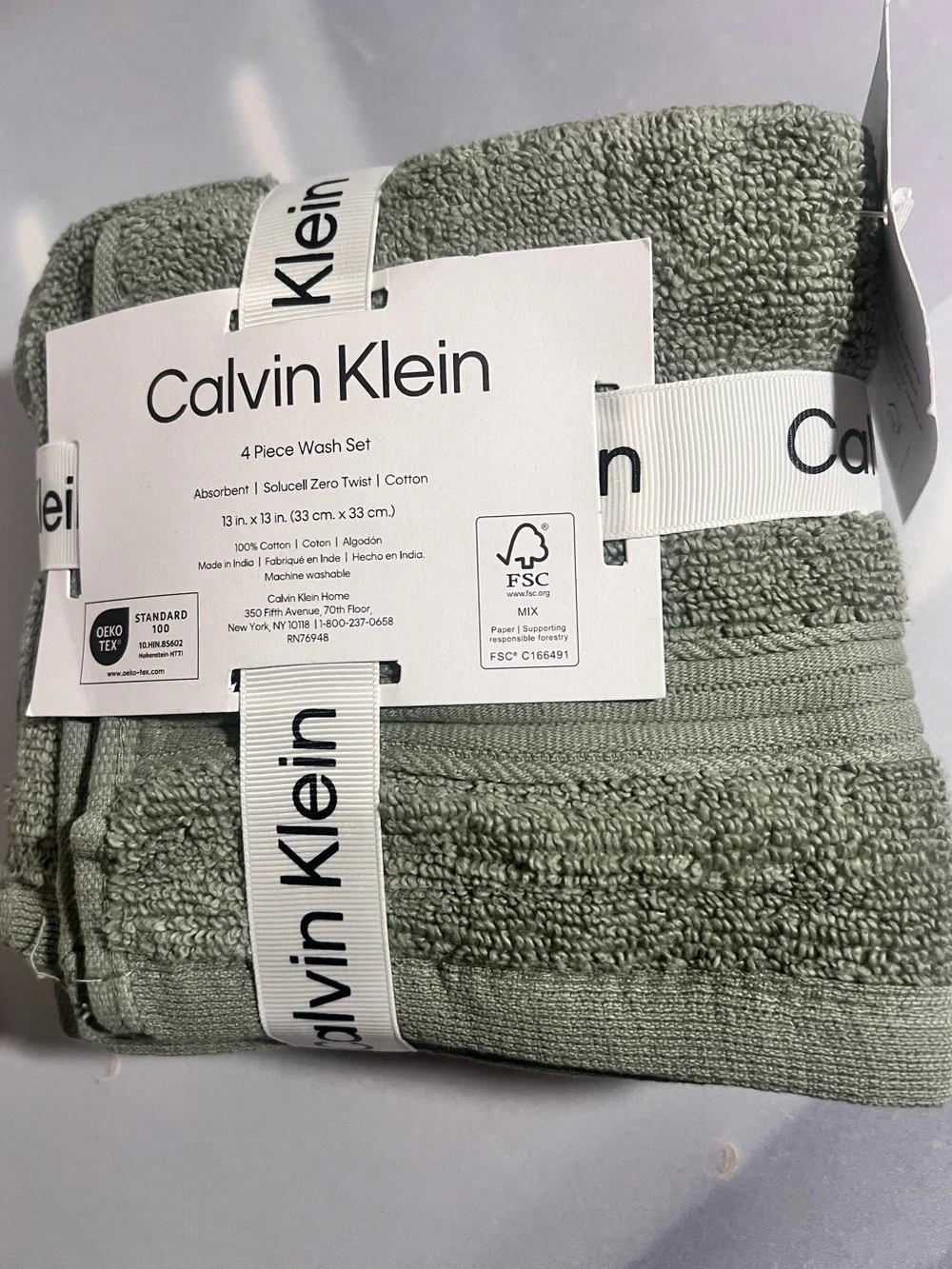 NWT CK Sage Green 4-Piece Wash Towel Set